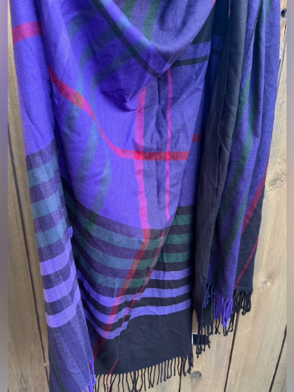 NWT black label Ralph Lauren plaid fringe scarf